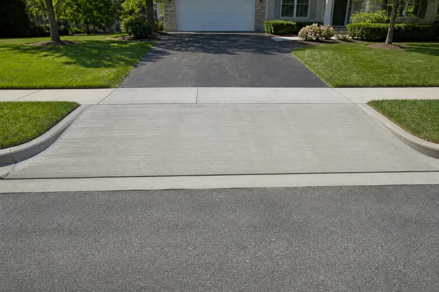 Concrete driveway apron at street entrance